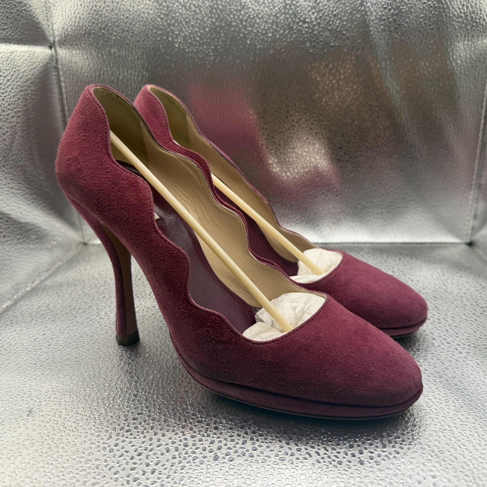 Size Eu 36 Prada Calzature Donna Burgundy Womens Suede Scallop Pump Heels